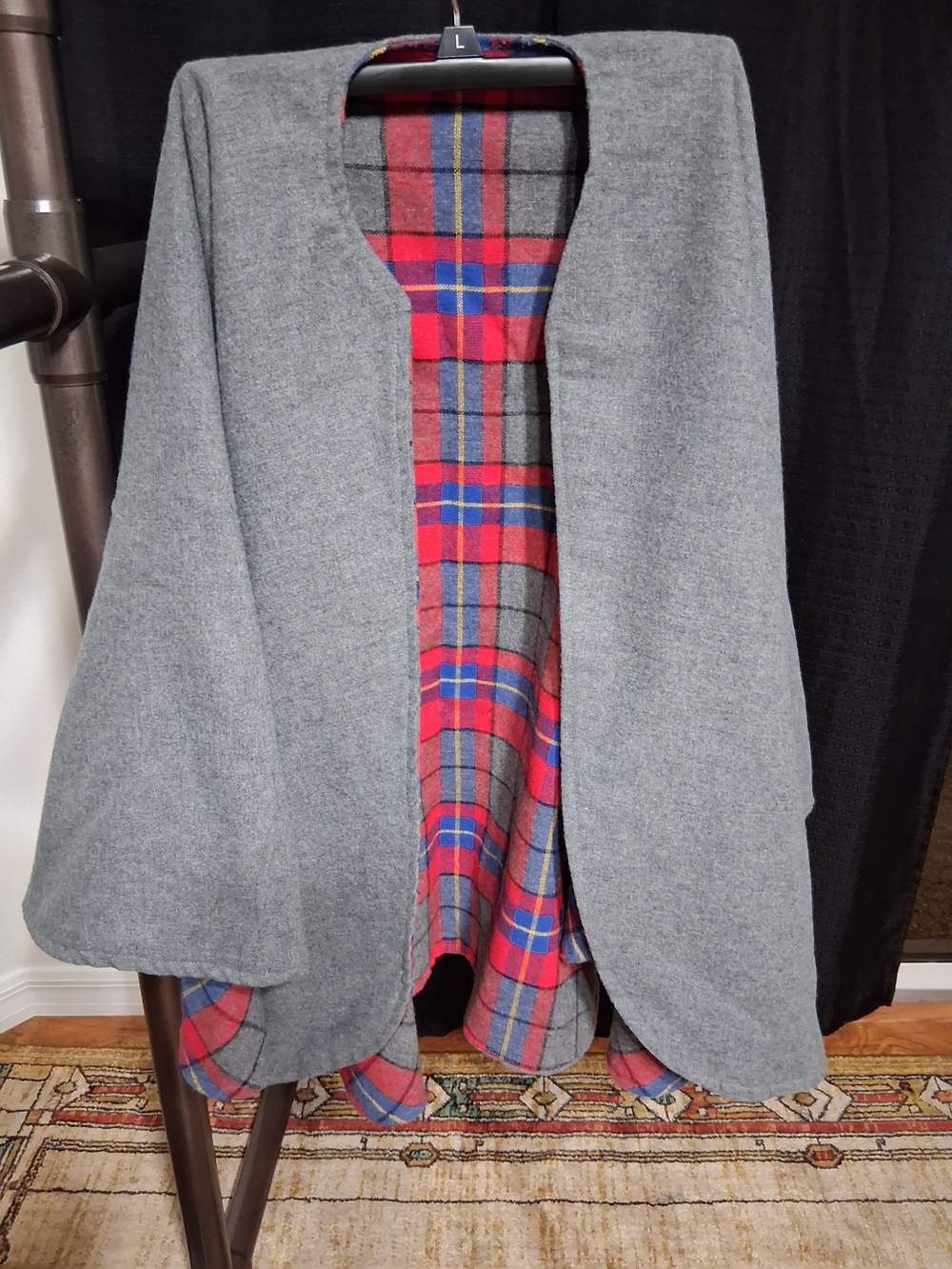 Gray Cape with Red & Blue Plaid Lining